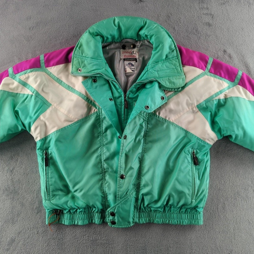 Vintage 90s Spyder Ski Jacket Large Teal Purple Oversized Boxy Made in Japan